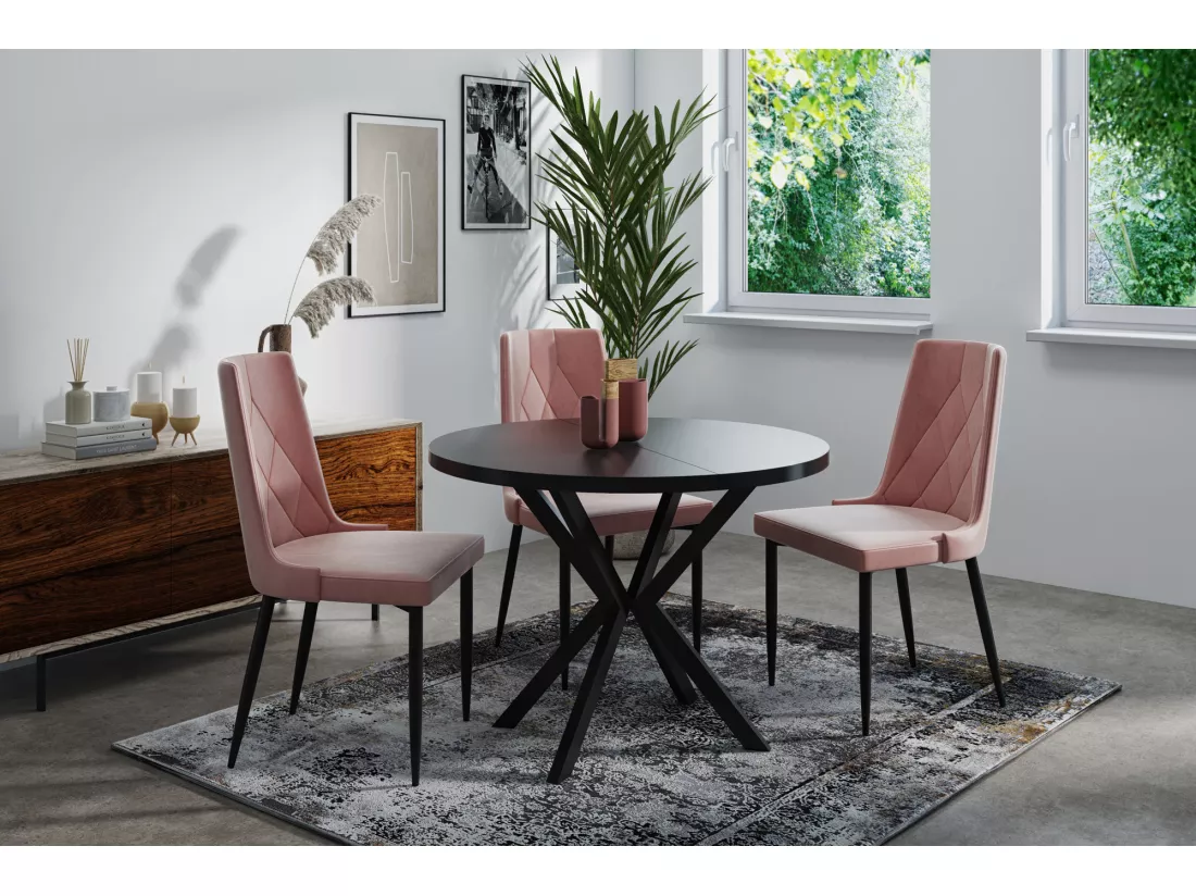 Table à Manger Extensible Ronde - Table Style Loft Avec Pieds En Métal - 100 à 176 Cm - Table Ronde Style Industriel Pour Le Salon - Compacte - Noir - 100 Cm