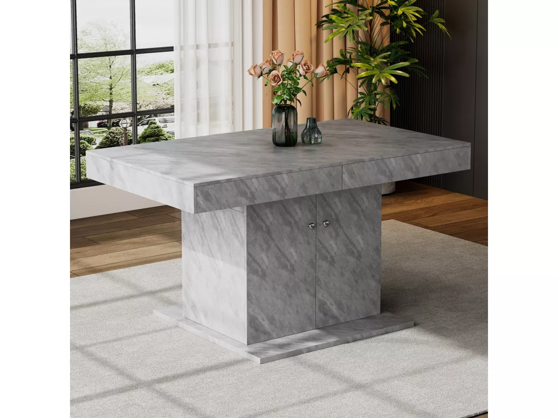 Table à manger extensible - 4 à 8 personnes - avec espace de rangement - panneaux de particules gris - 140/180x80x76cm