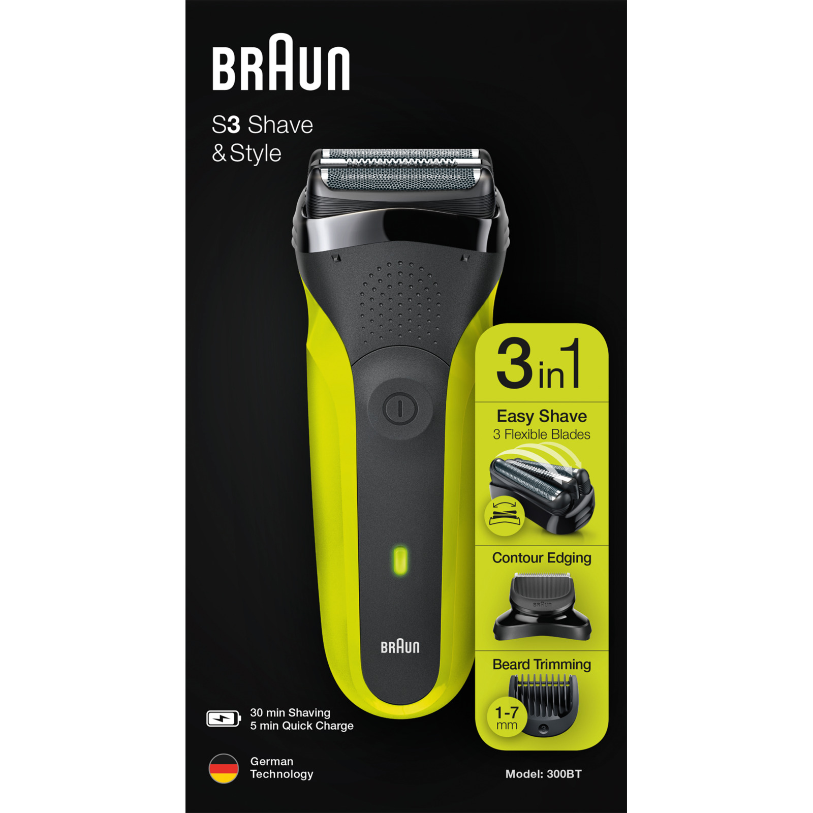 Braun Rasierer Series 3 300BT schw/Grün