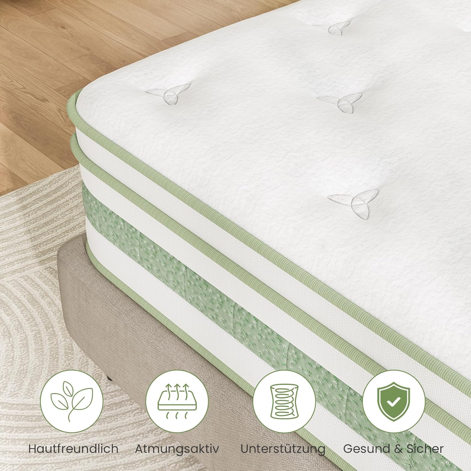 Matratze 140x200 cm, 25 cm Höhe Taschenfederkernmatratze, ÖkoTex Zertifiziert, Orthopädische Federkernmatratze, Ergonomische Rollmatratze H3 Mittelfest