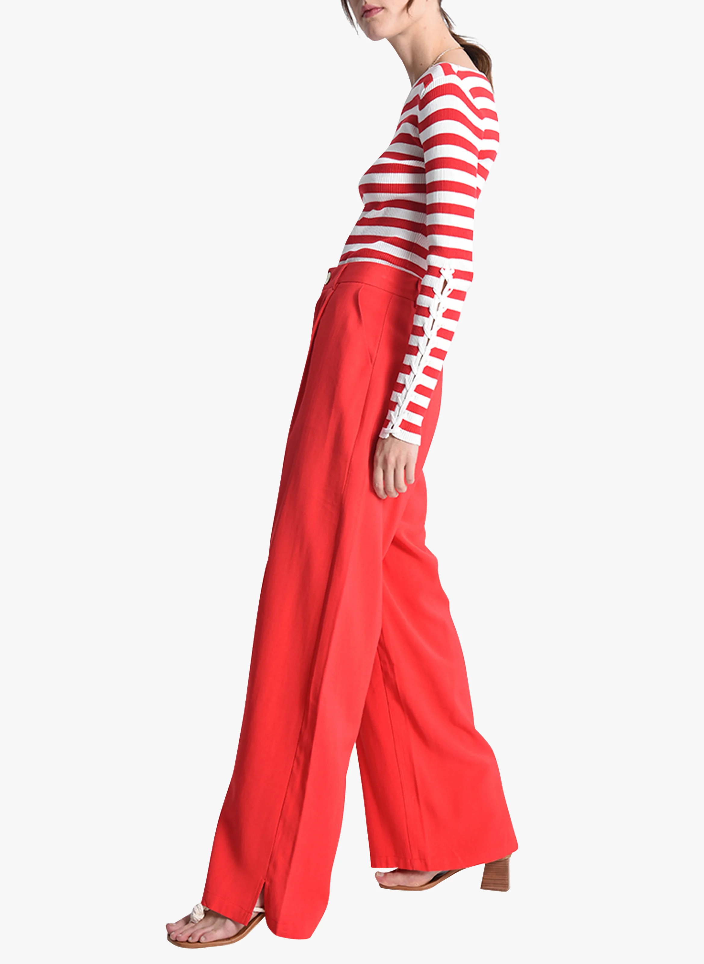 Pull col bateau rayé en maille| Rouge