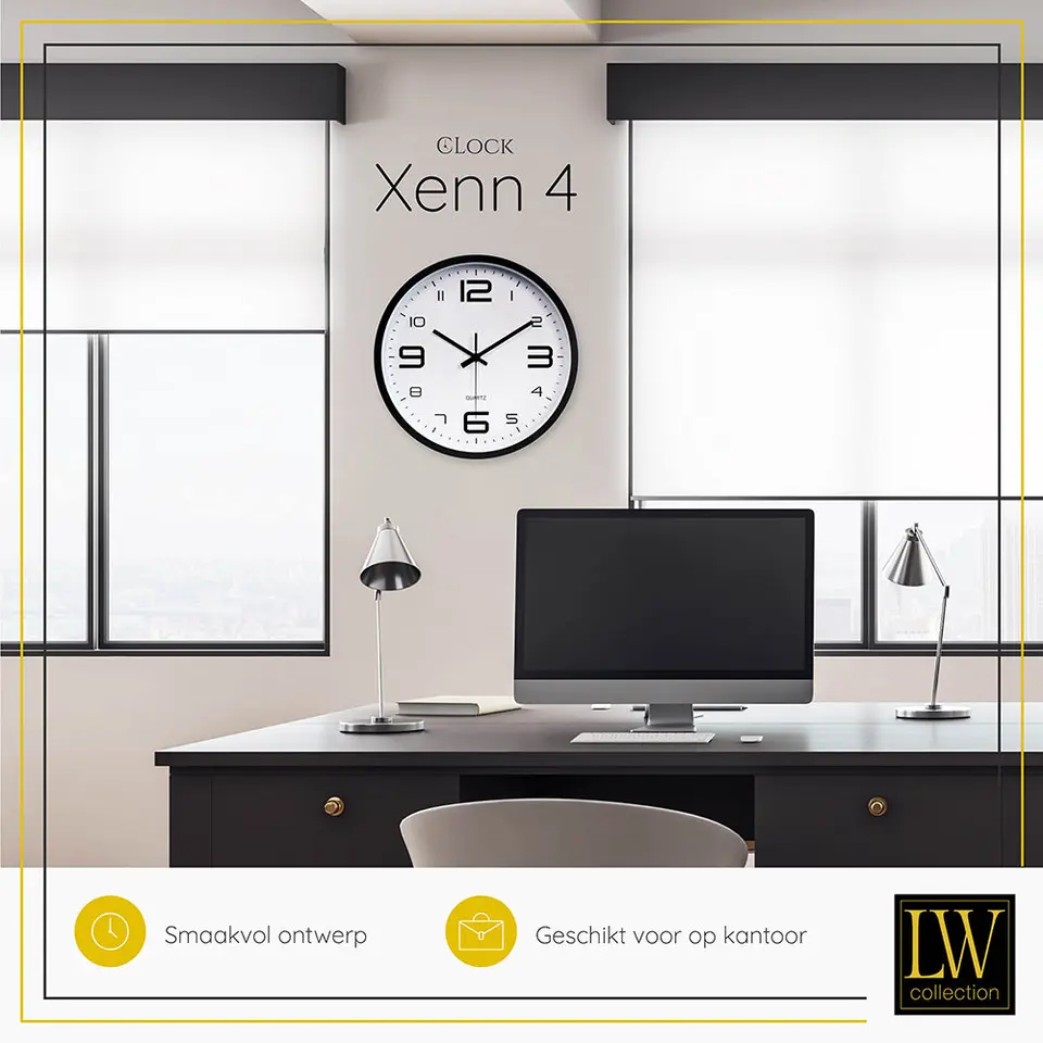 LW Collection Keukenklok Xenn4 zwart wit 30cm