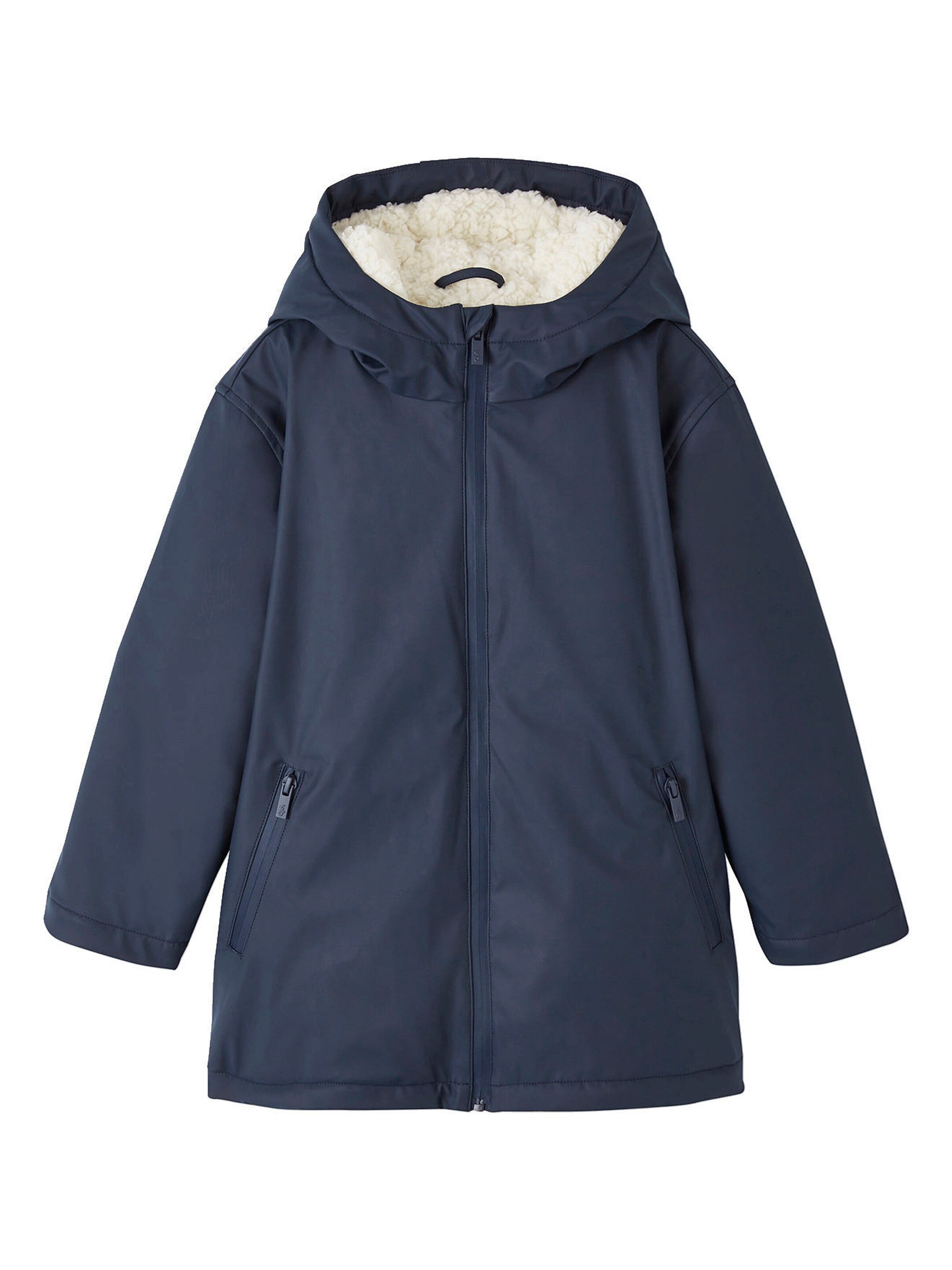 Vertbaudet Jungen Regenjacke mit Kapuze & Teddyfleece-Futter nachtblau