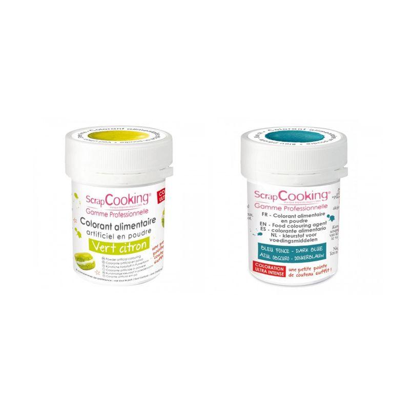 2 colorants alimentaires en poudre - bleu foncé-vert citron Scrapcooki
