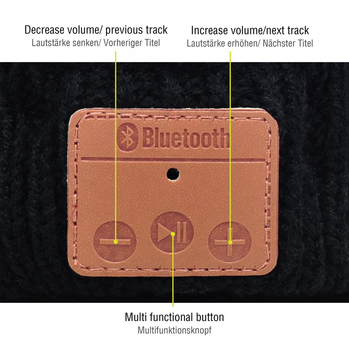 Sharon Music Beanie Bluetooth Kopfhörer-Mütze mit Zopfmuster schwarz