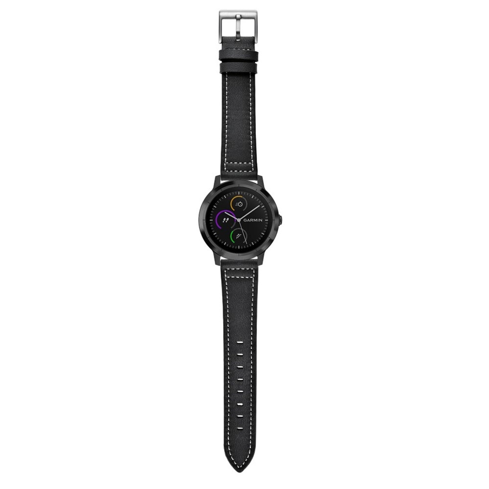 Garmin Venu / Garmin Venu Sq / Garmin Venu Sq Music Echtleder Ersatz Armband mit Dornschliesse (Gelenkumfang 173-213 mm) - Schwarz / Silber