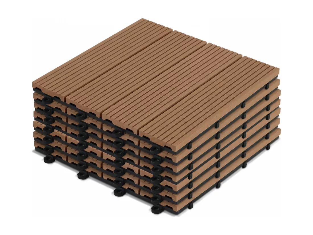Lot de 8 dalles clipsables en bois synthétique marron clair