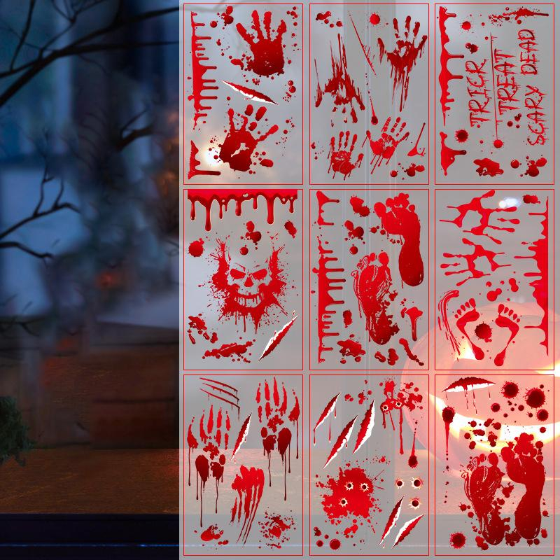 (90-tlg. Set) Halloween Fenster Aufkleber Grusel Fenstersticker Deko - Blutspritzer