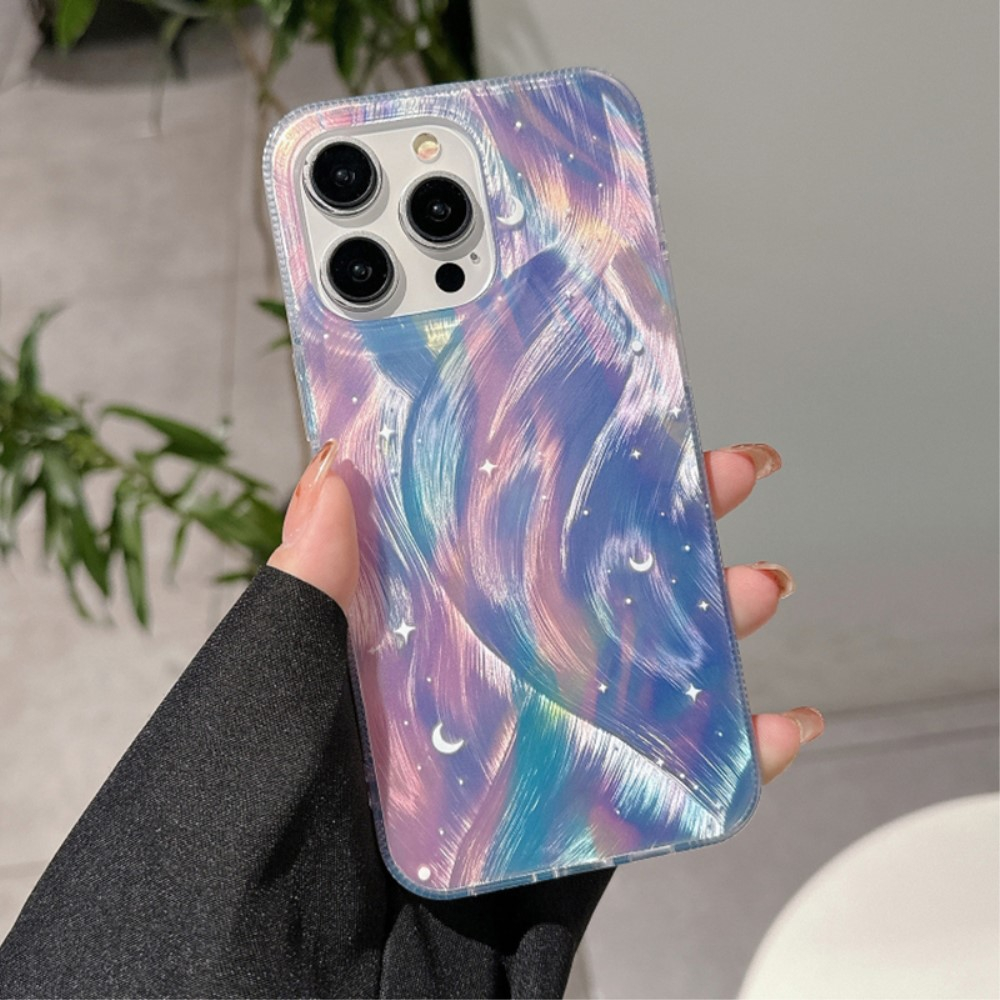 iPhone 15 Pro Hybrid Hülle TPU Bumper mit Acryl Rückseite im Marble Marmor Design - Lila / Rosa