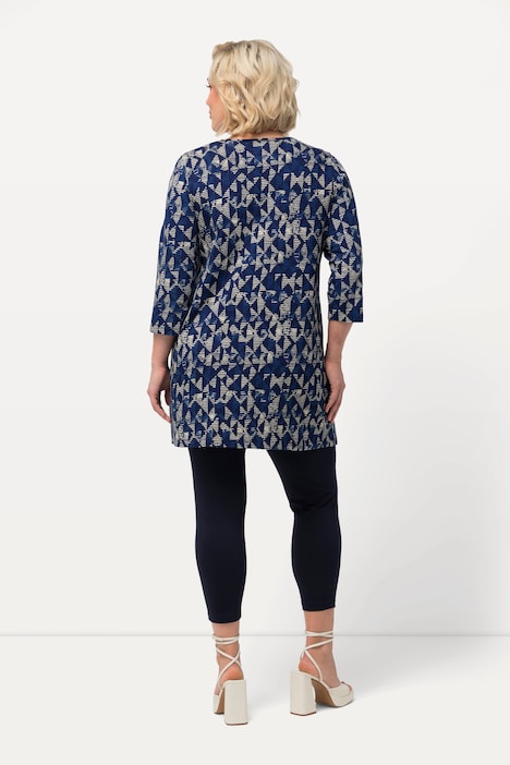 Longshirt, grafischer Druck, Tunika-Ausschnitt, 3/4-Arm