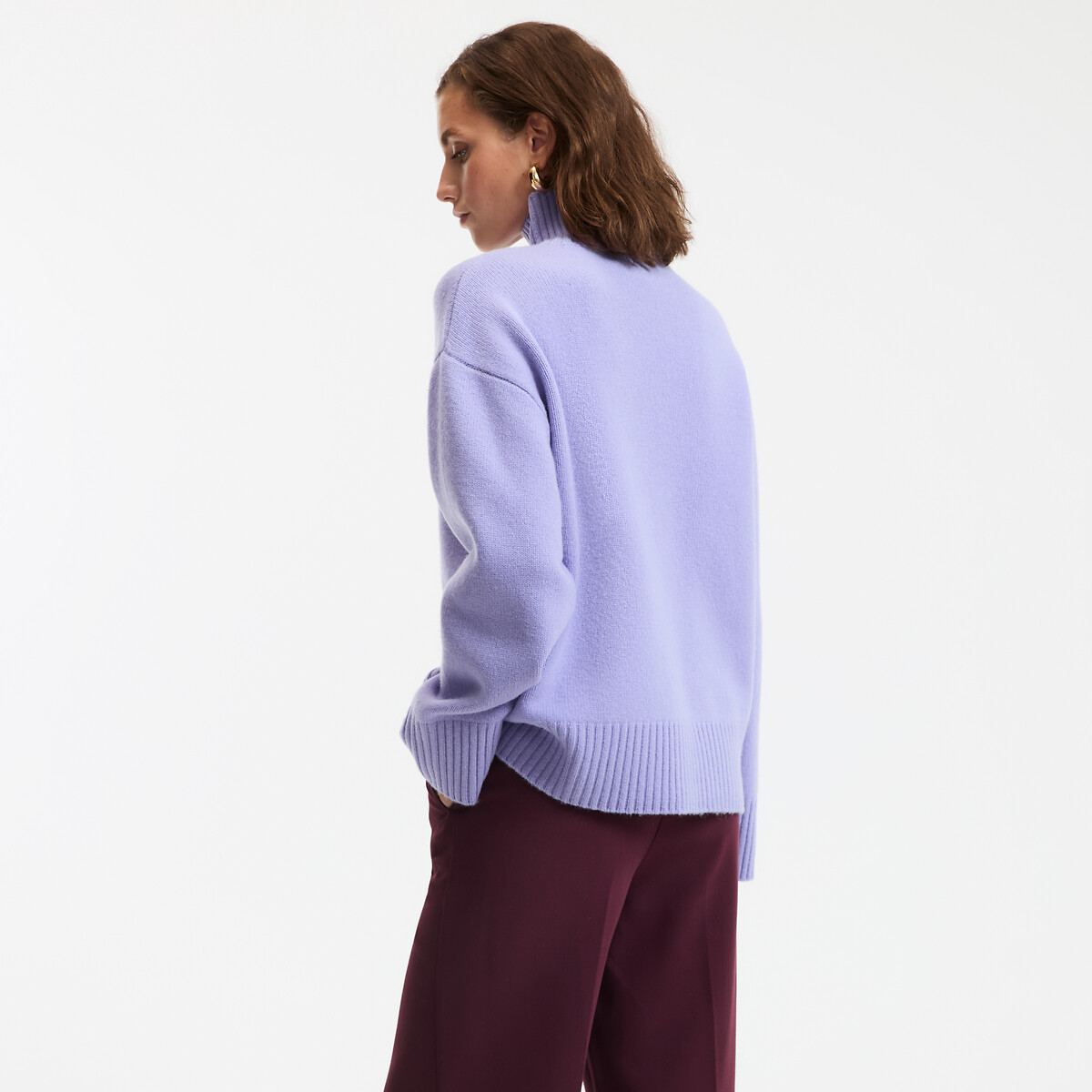 COLEÇÕES LA REDOUTE<br>Suéter de lã com gola rolê, tricô grosso