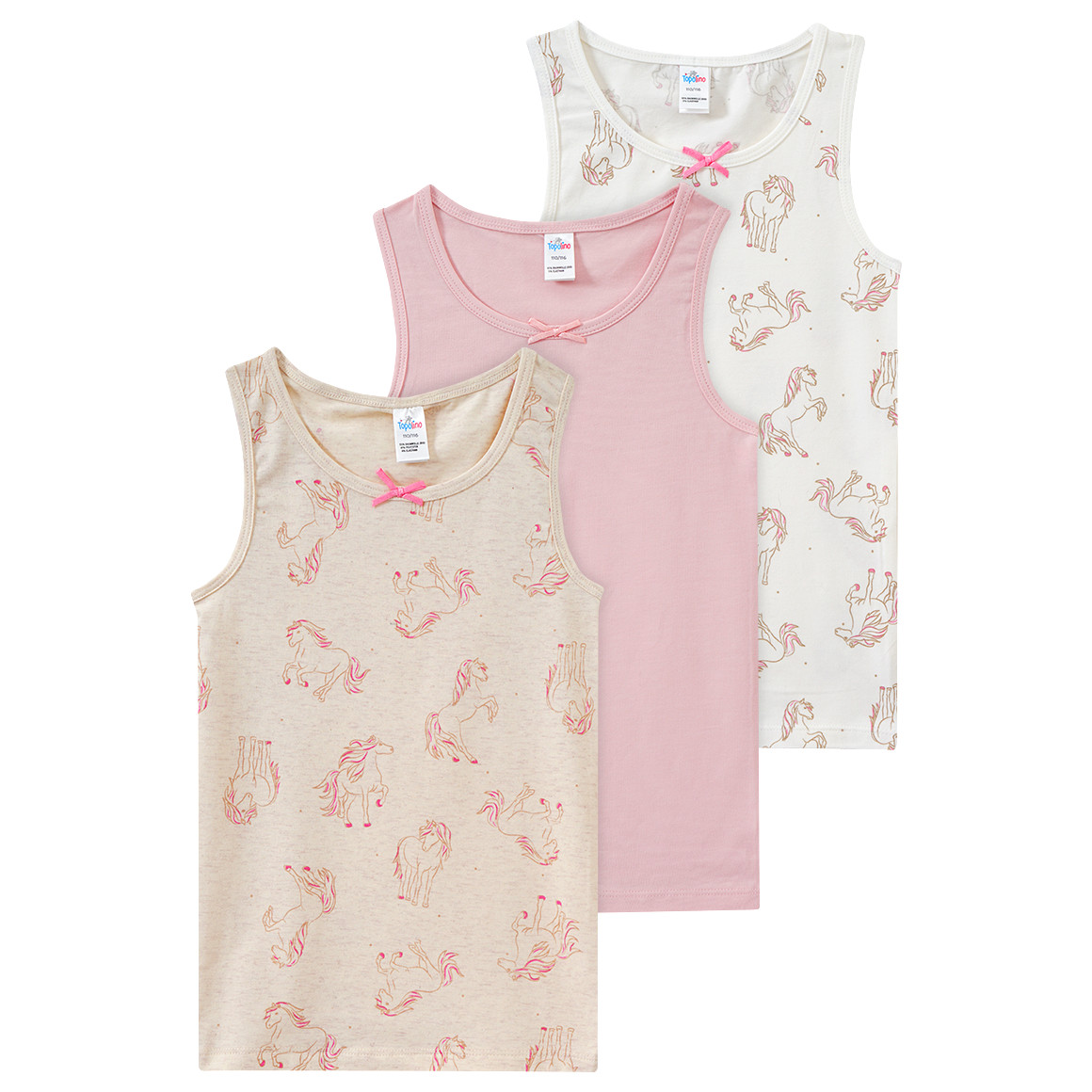 Yigga 3 Mädchen Unterhemden im Set beige / rosa / weiss