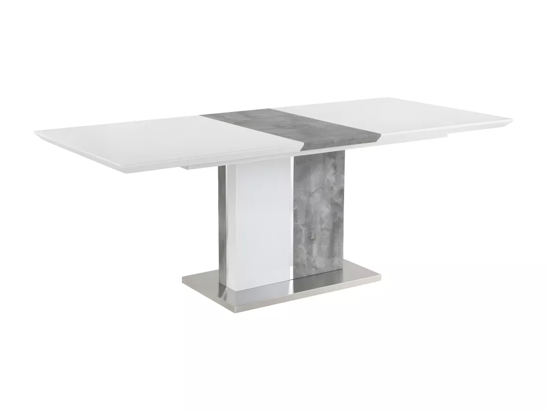 Table à manger extensible - 6 à 8 personnes - MDF - Coloris : Blanc laqué et béton - EREN