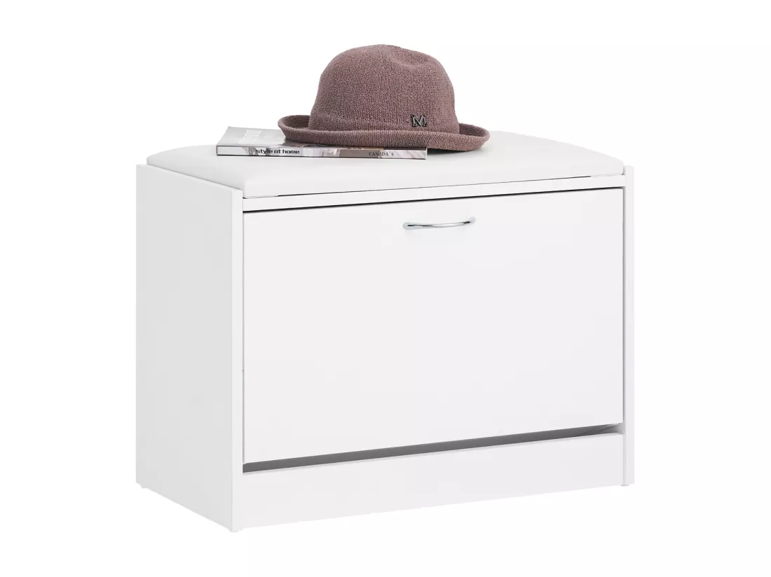 Banc Armoire à chaussures 1 abattant avec coussin, Coffre Rangement pour chaussures Blanc, FSR16-W