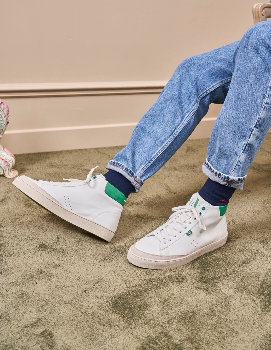 Baskets montantes Alexis - Cuir et suède vegan blanc et vert