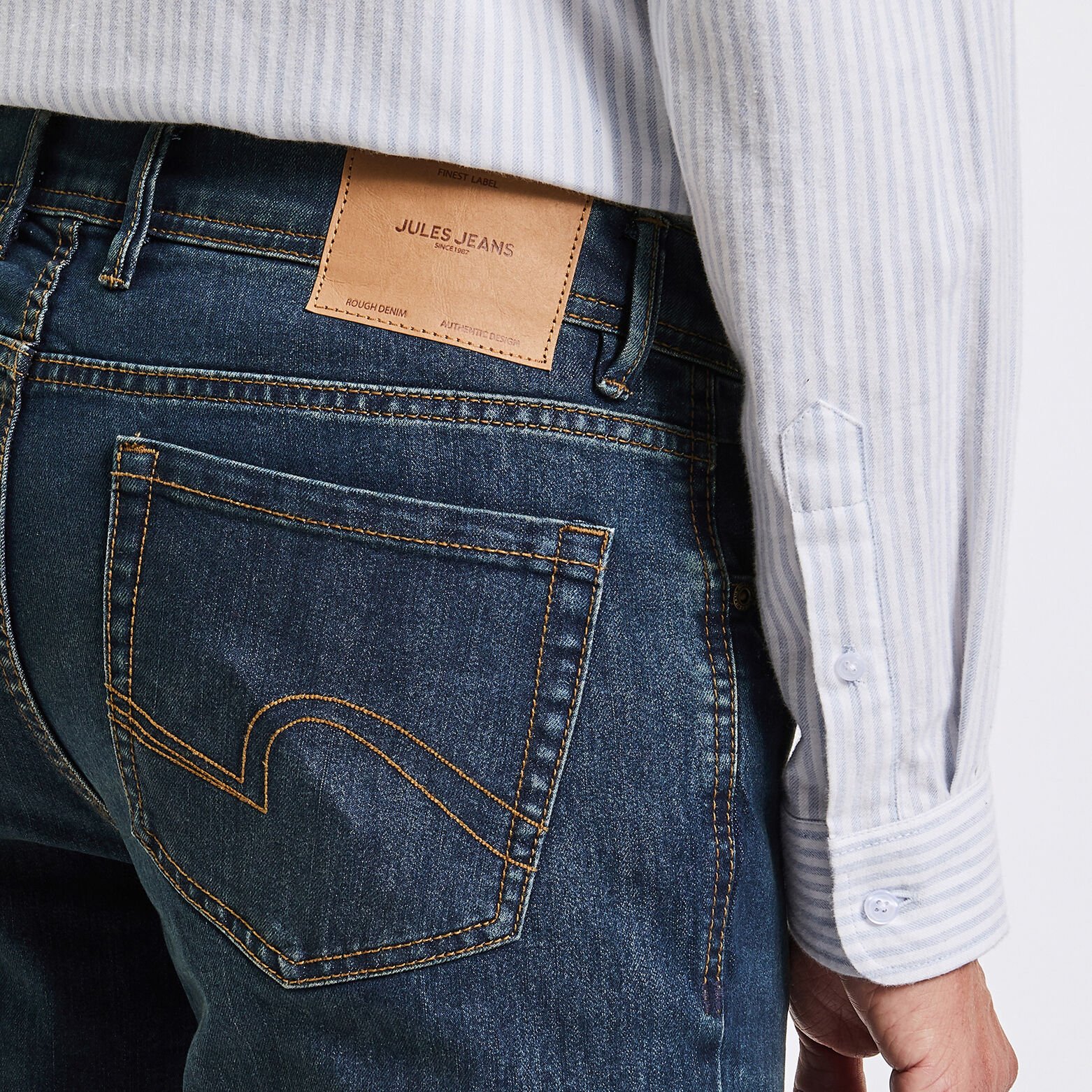 Jean straight 4 longueurs en coton et polyester re Bleu