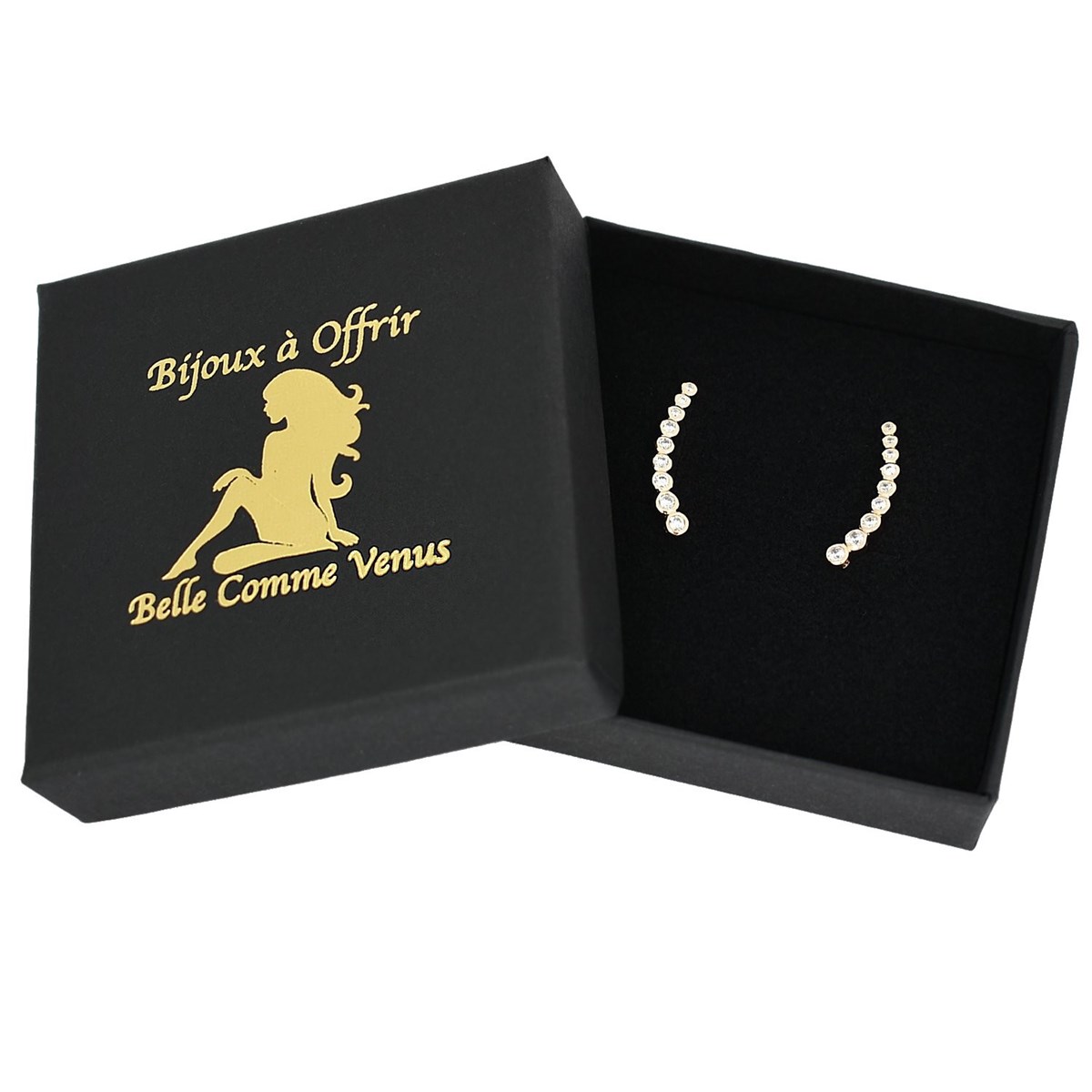 Boucles d'oreilles grimpantes contour de lobe serti d'oxyde de zirconium clos rond Plaqué OR 750 3 microns