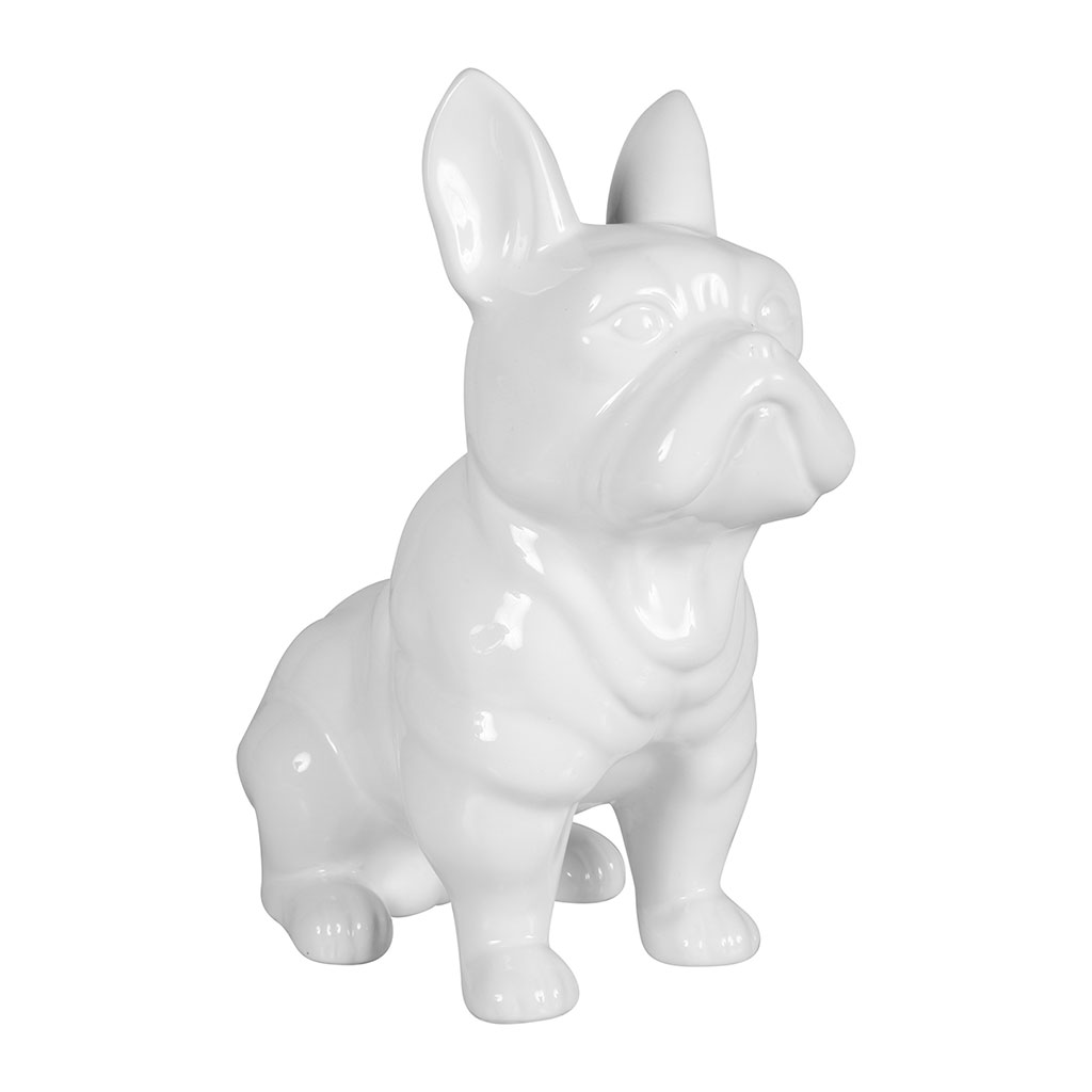 Statue bouledogue français céramique blanc H 22.8cm
