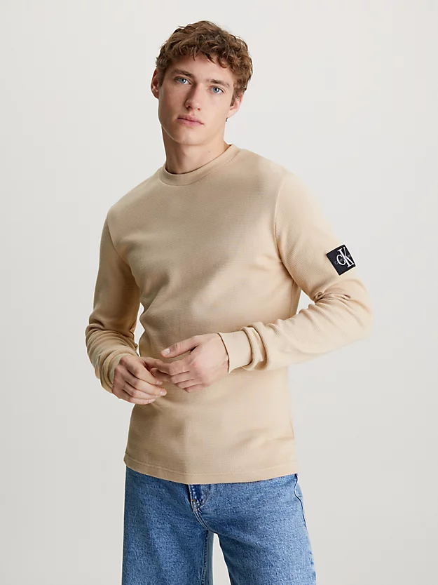 Camiseta de manga comprida com modelagem slim e padrão favo de mel