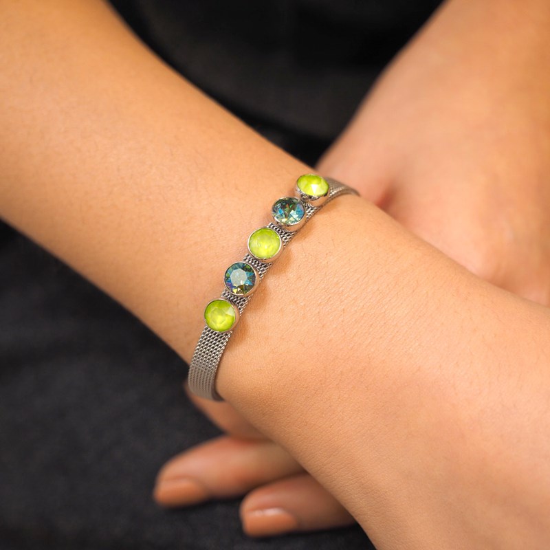 Bracelet en acier cuivré orné de cristaux Swarovski avec pierres Crystal vert et jaune