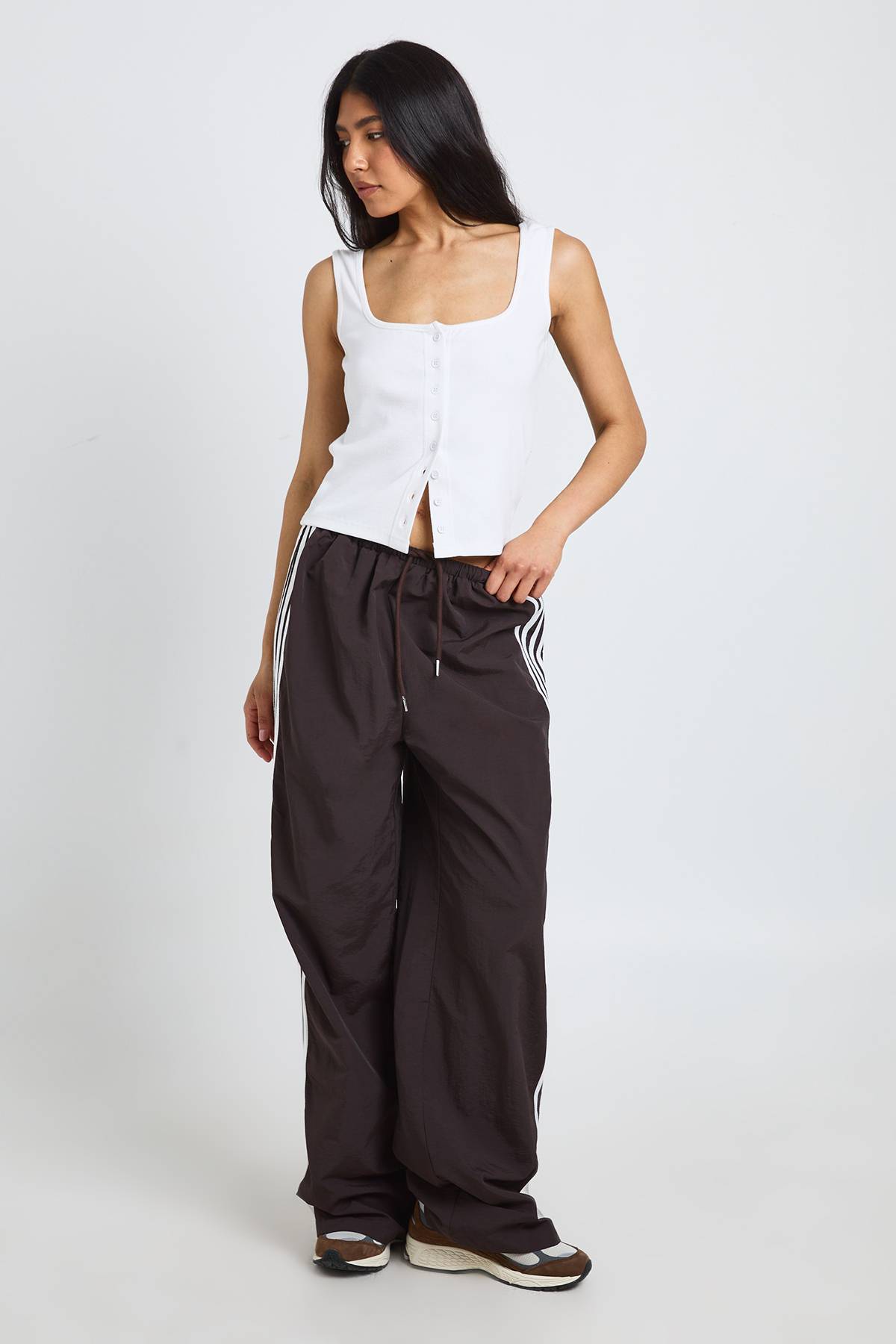 boohoo Pantalon Large En Nylon Avec Bande Latérale - Coupe Longue