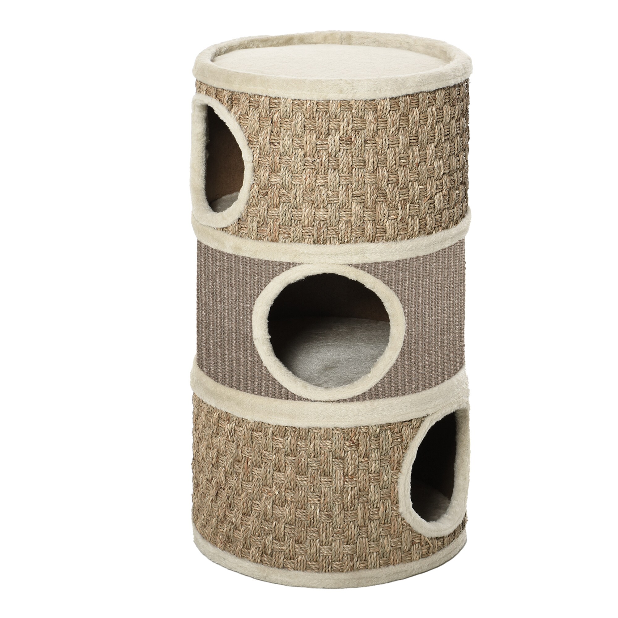 PawHut Katzenkratzturm 3 Stockwerke, Kratzbaum Khaki, Braun 37,5 x 37,5 x 70 cm (LxBxH)