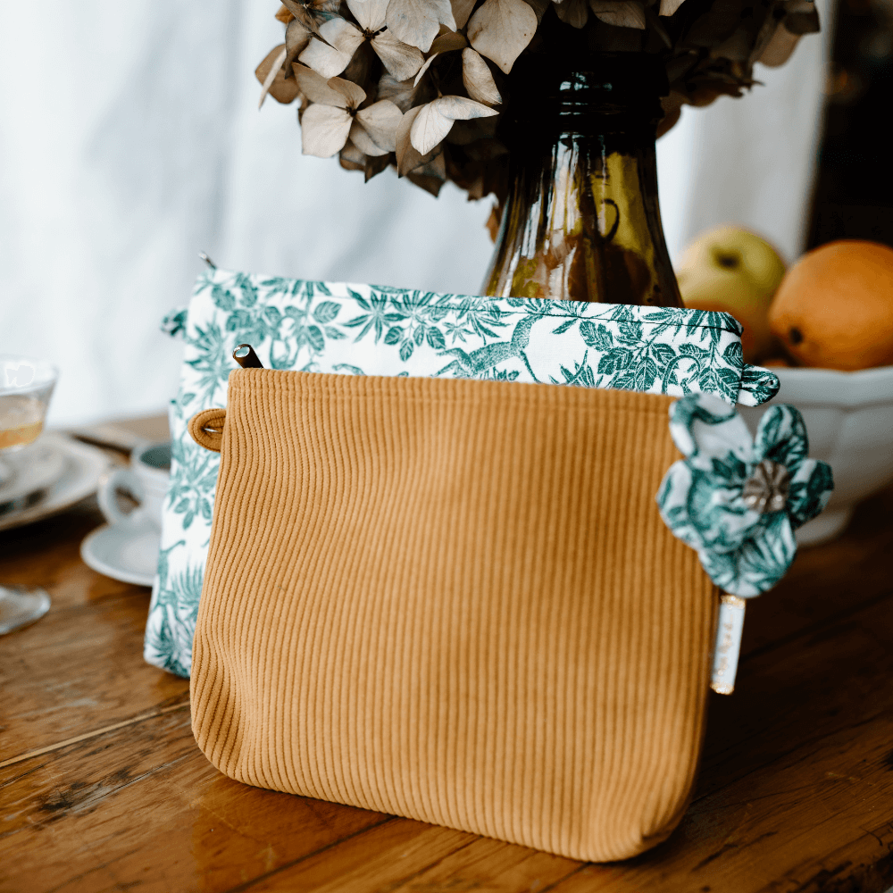 Mini Pochette Tissu Velours Côtelé Moutarde