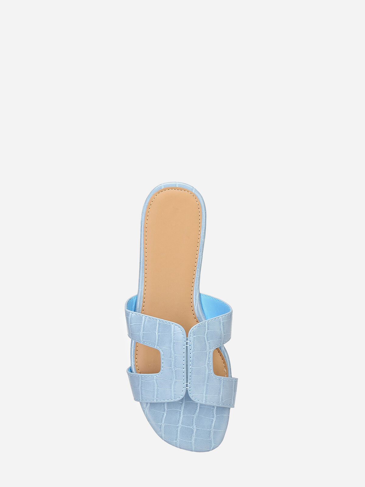 Mules imprimé croco avec brides ajourées- Bleu