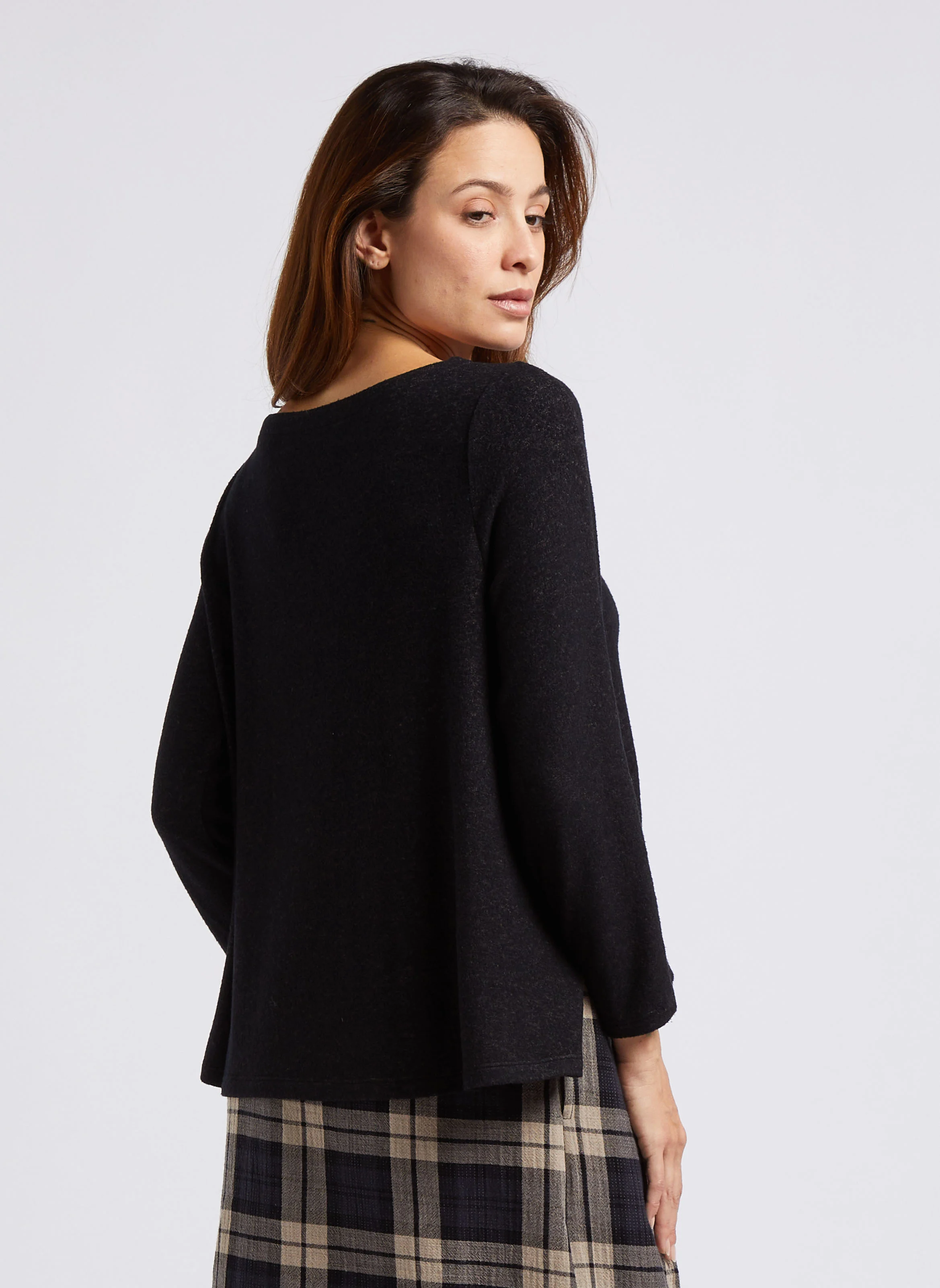 Pull ample col bateau en coton mélangé | Gris