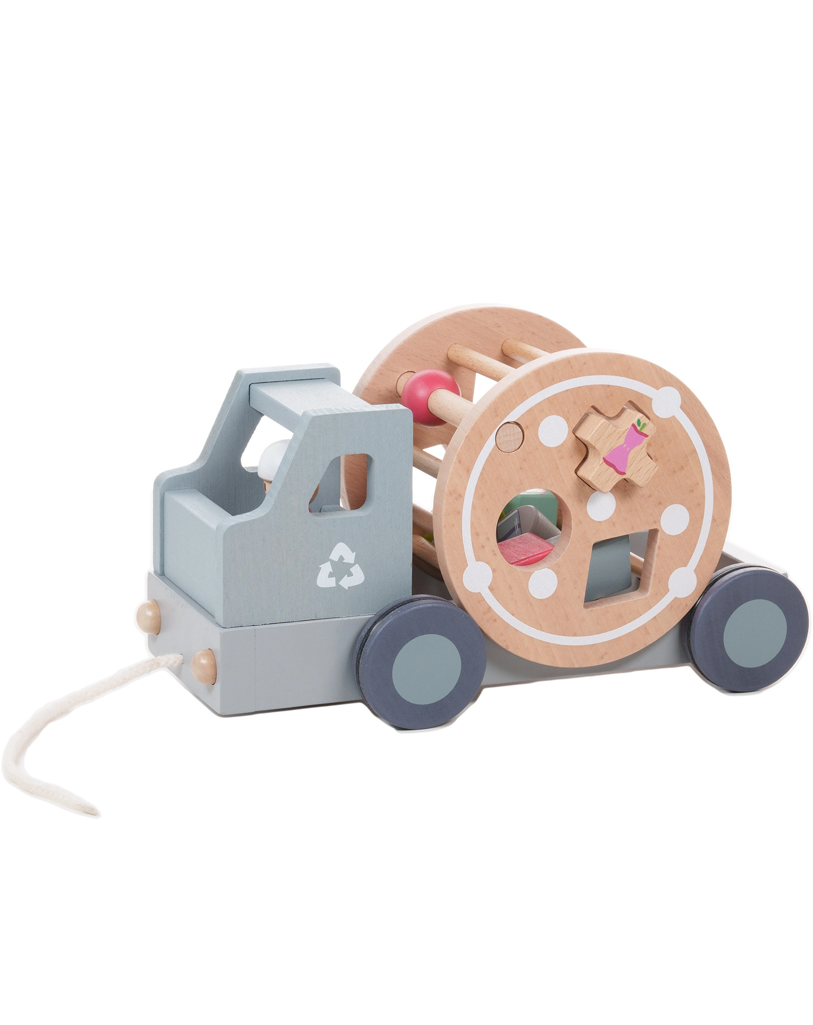Holz-Nachziehauto RECYCLING TRUCK 8-teilig in pastell