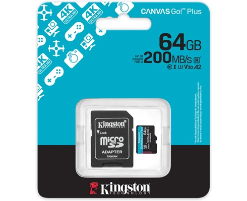Kingston 64GB microSDXC Canvas Go Plus Gen4 200MB/s A2 U3 V30 Card   Adapter