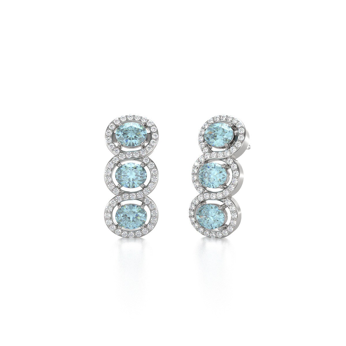 Boucles d'oreilles ADEN Or 585 Blanc Aigue-Marine forme Ovale et Diamants 4.55grs