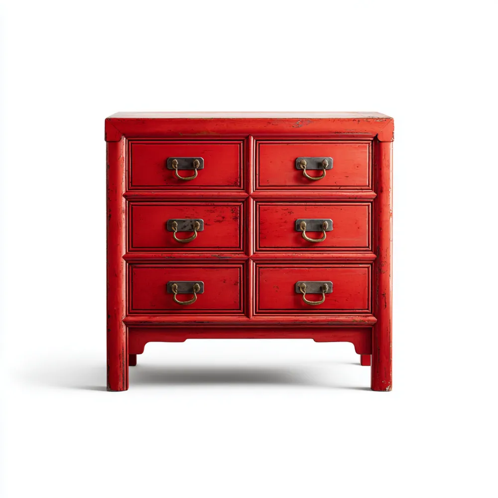 Kommode Holz 6 Schubladen Rot – Vintage-Stil 90x45x80 cm