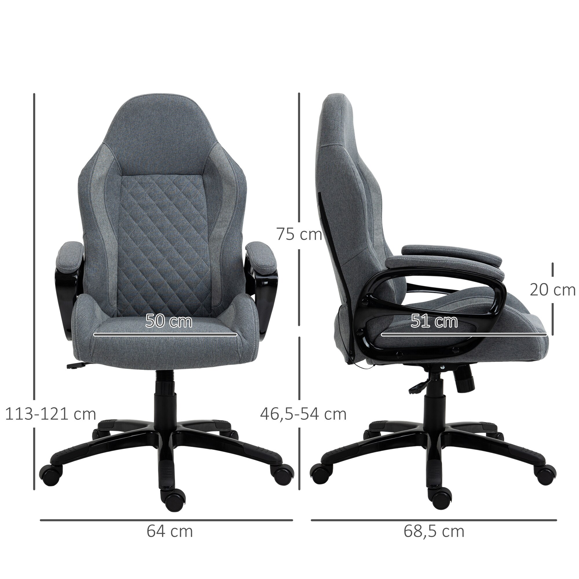 Vinsetto Bürostuhl mit Massagefunktion grau 64 x 68,5 x 116,5-124 cm (BxTxH)