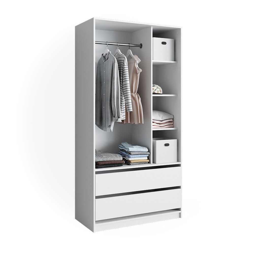 Vicco Kleiderschrank Elmo 100 x 200 cm, Weiß, offen, Garderobe, Schubfächer, Schlafzimmer