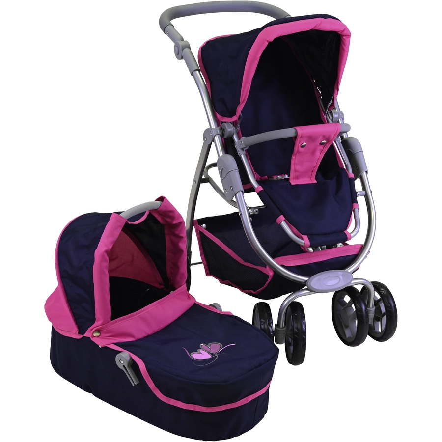 knorr toys® Puppenwagen Coco - flying hearts blue pink blau