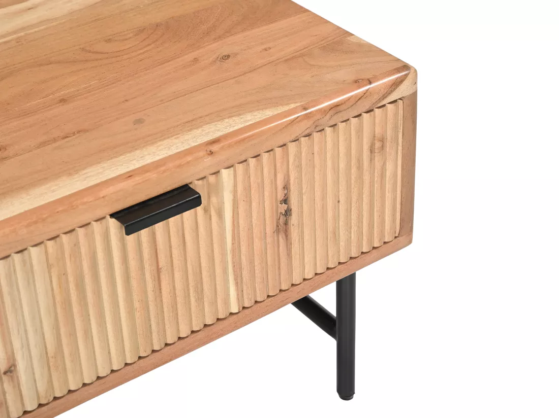 Table basse avec 2 tiroirs et 2 niches en bois d'acacia et métal noir - Naturel clair - ALEVIA