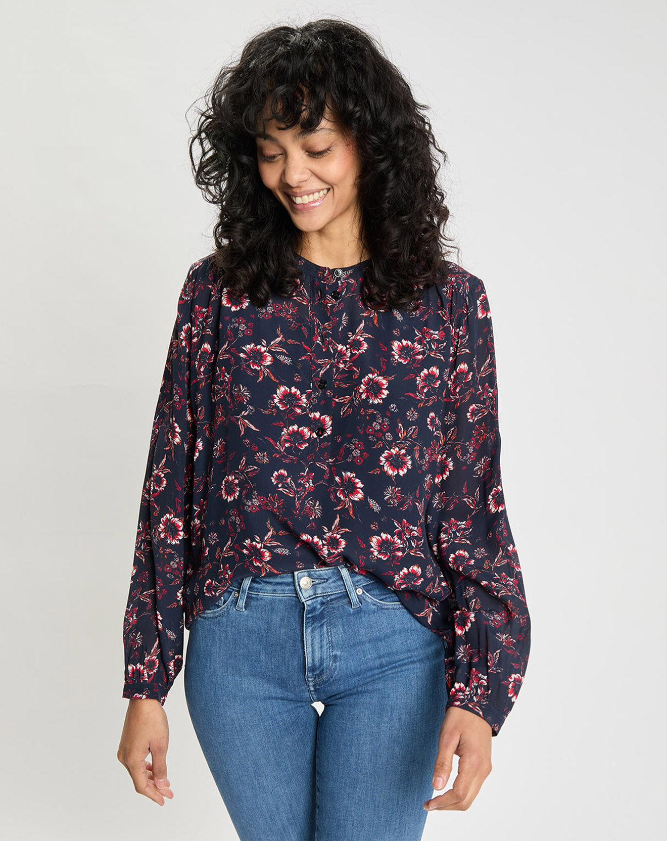 Tommy Hilfiger Blouse Theme Fleurs bleu marine/rouge