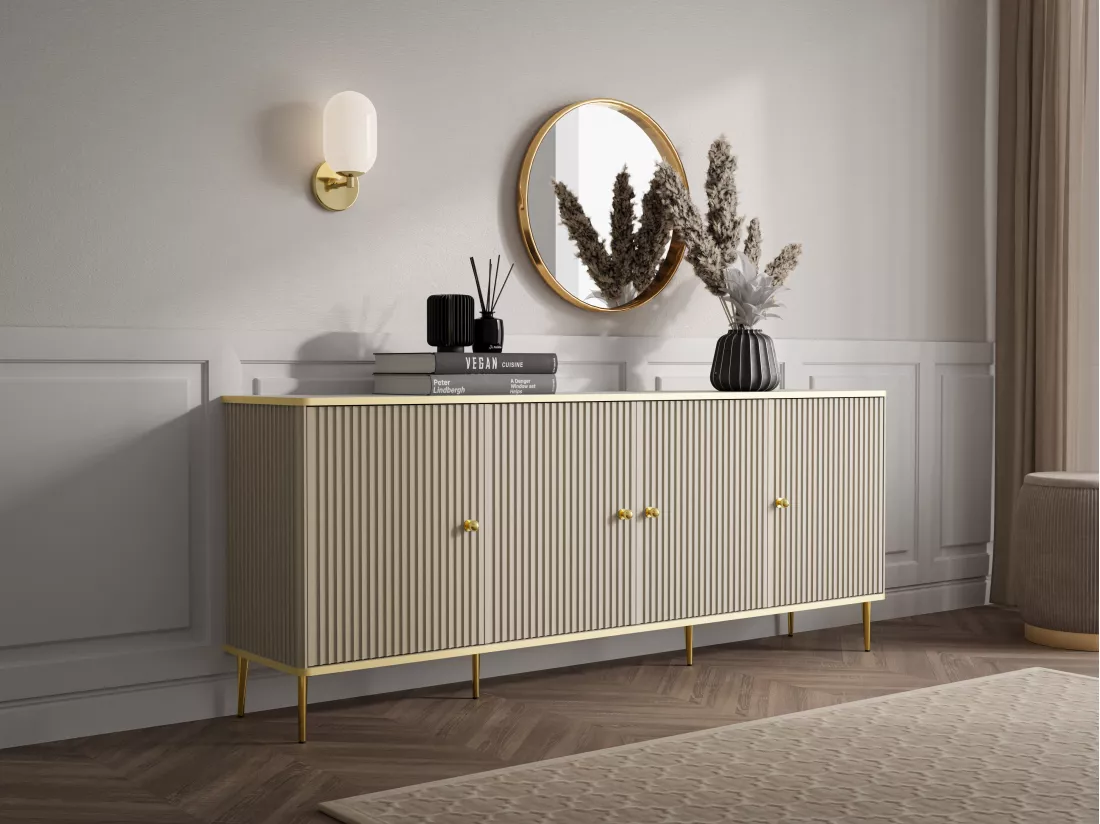 Buffet avec 4 portes en MDF et acier - Beige et doré - SINEAD de Pascal MORABITO