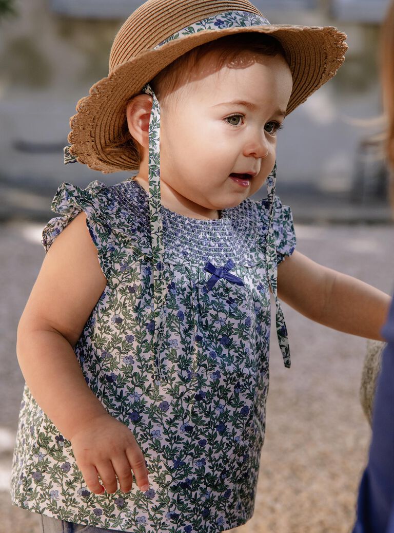 Blouse écrue en popeline avec fleurs