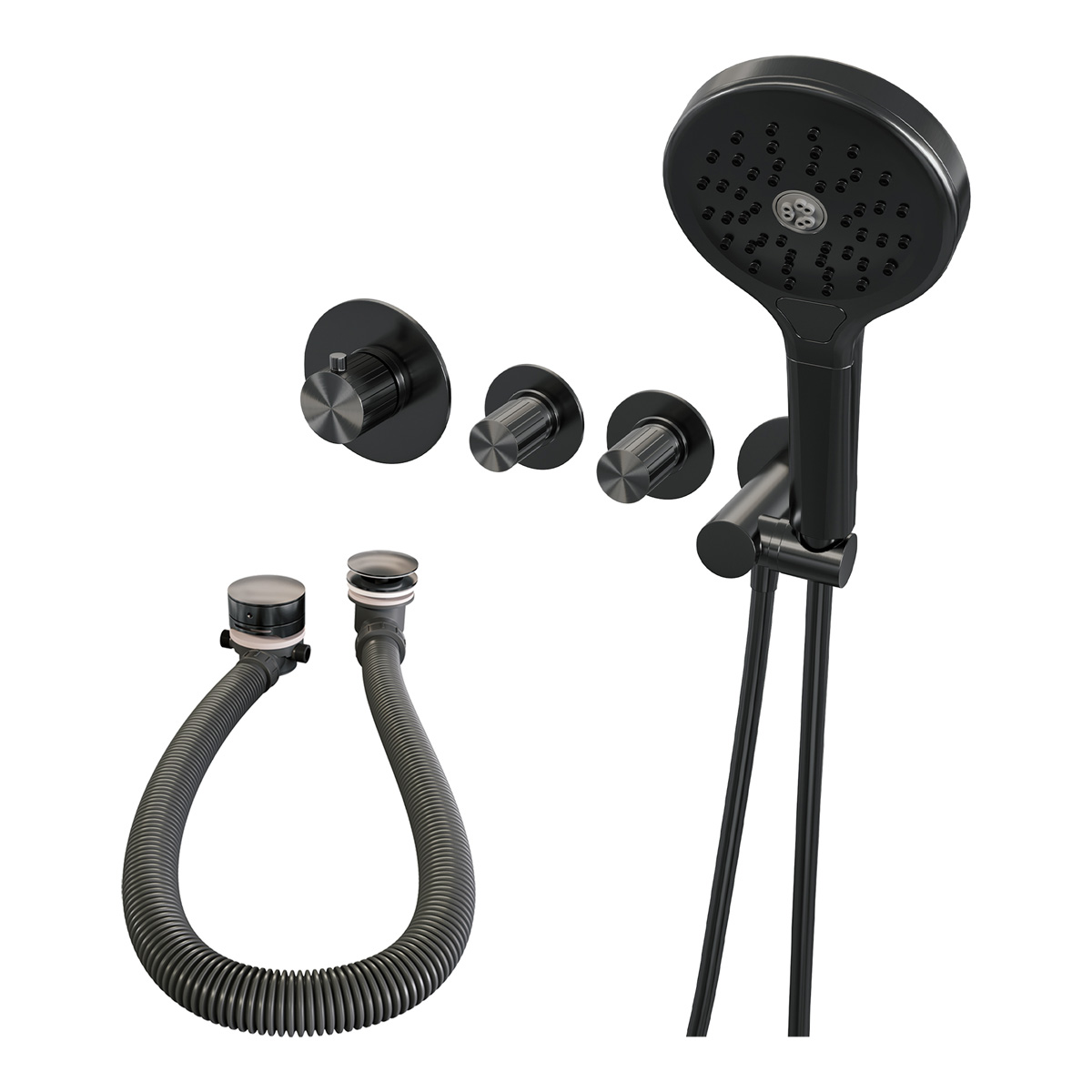 Brauer Stripe inbouw badkraan met badvulcombinatie en 3 standen handdouche gunmetal geborsteld PVD