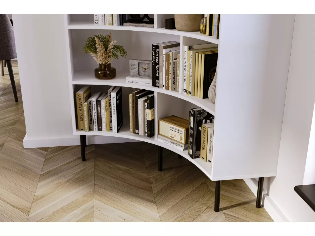 Bibliothèque d'angle moderne blanche pour livres HORN avec des pieds noirs / 100 cm