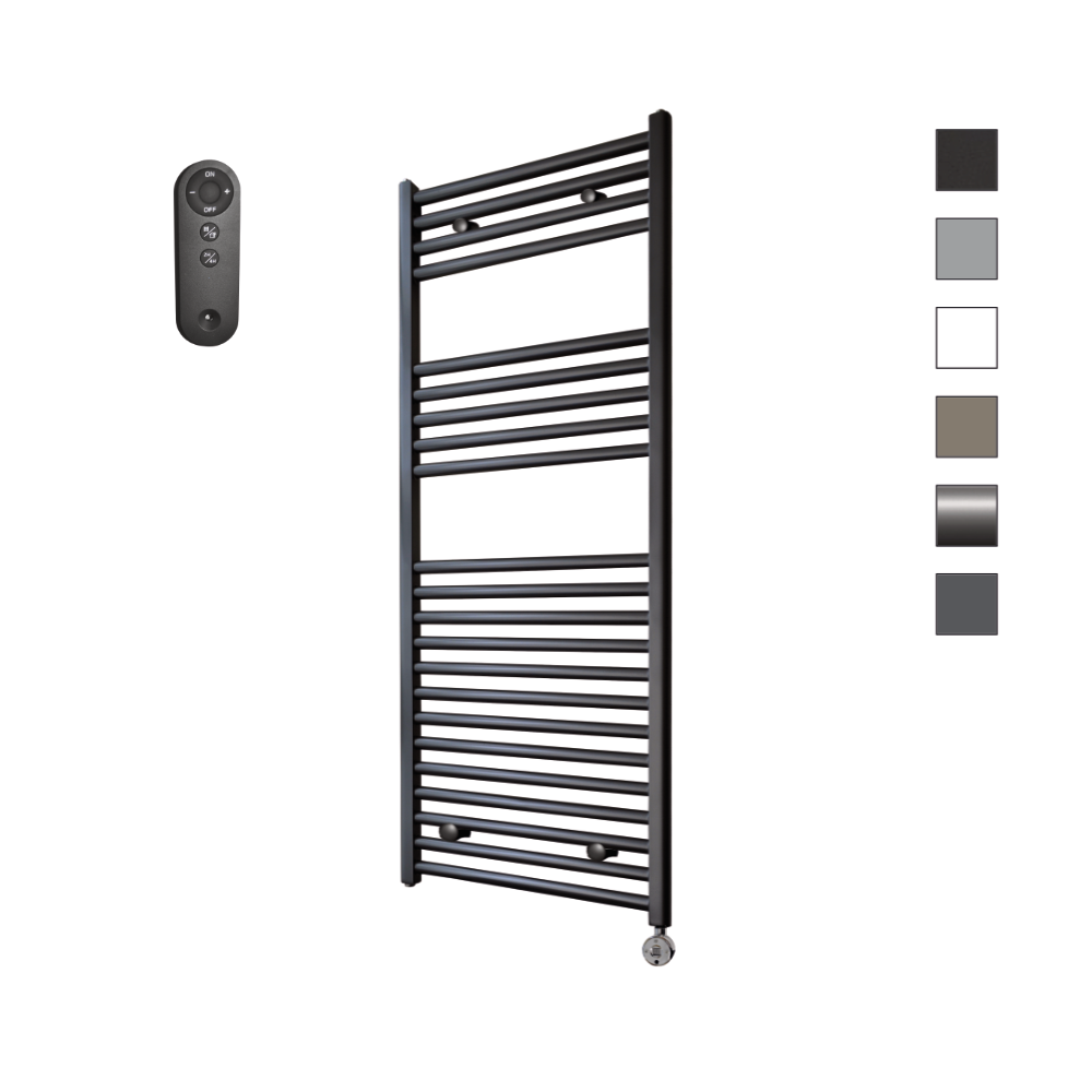 Sanicare HVS elektrische radiator 60x112cm zwart mat met afstandsbediening en thermostaat chroom rechtsonder