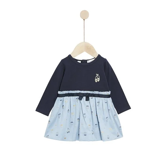 Bleu Ballerine Robe manches longues bi-matière   Print Luxembourg        de               Marèse