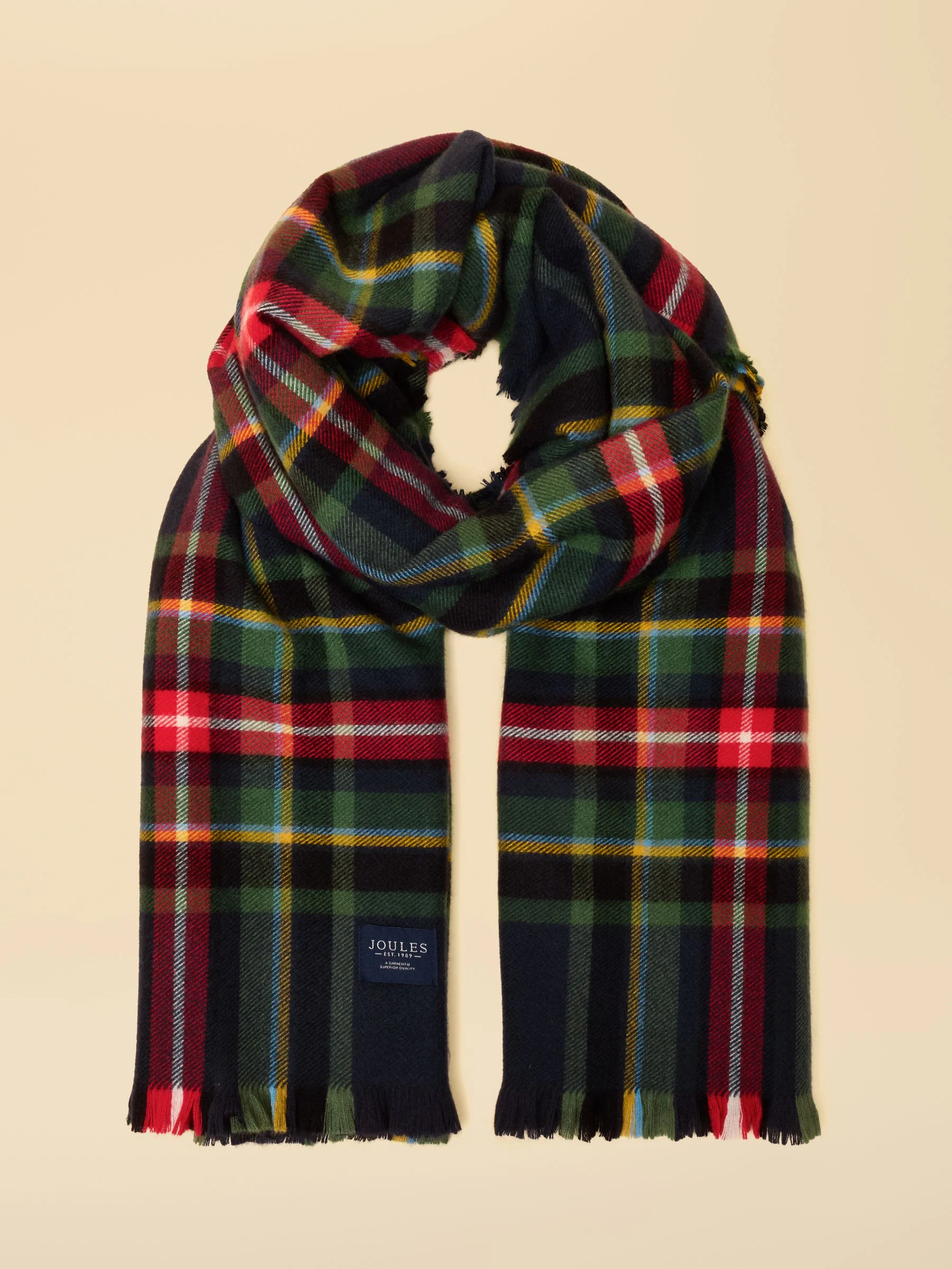 Red & Navy Tartan Check - Joules Bracewell Large Scarf