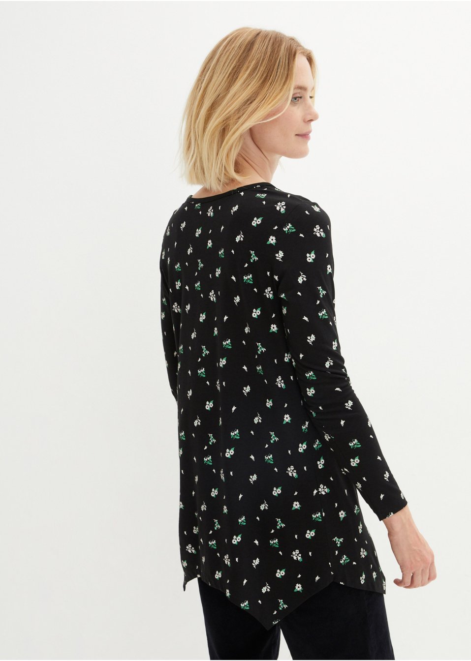 T-shirt imprimé à pans avec décolleté en V