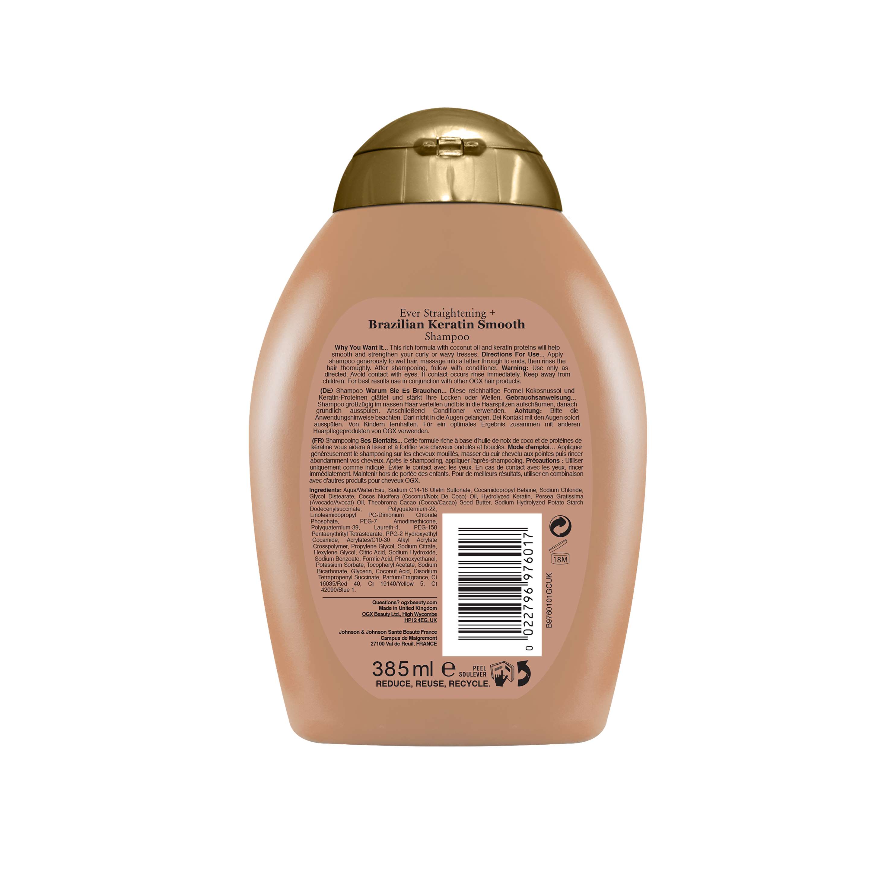 CHAMPÔ OGX QUERATINA BRASILEIRA SEM SULFATOS 385ML