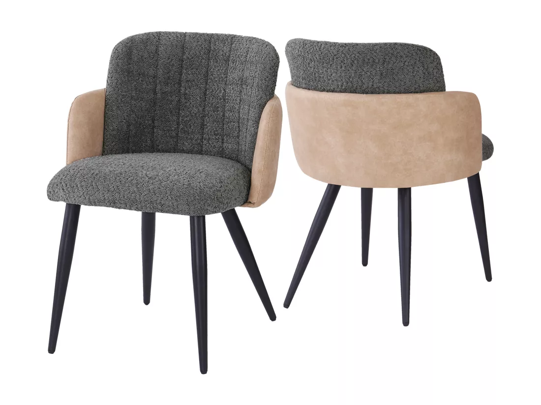 Lot de 2 chaises en sherpa - pieds réglables en métal - Gris