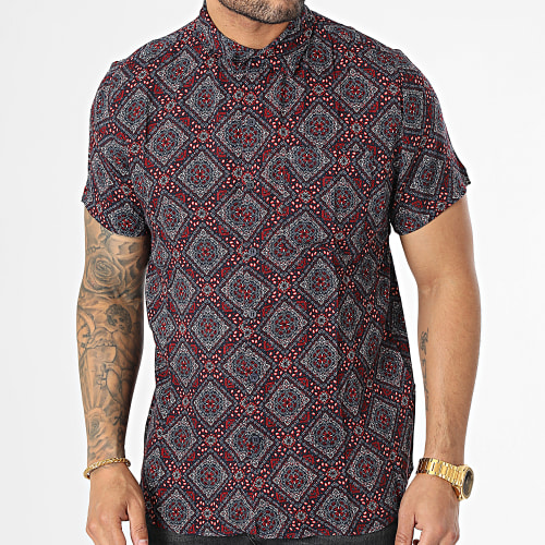 Chemise Manches Courtes Gris Anthracite Rouge