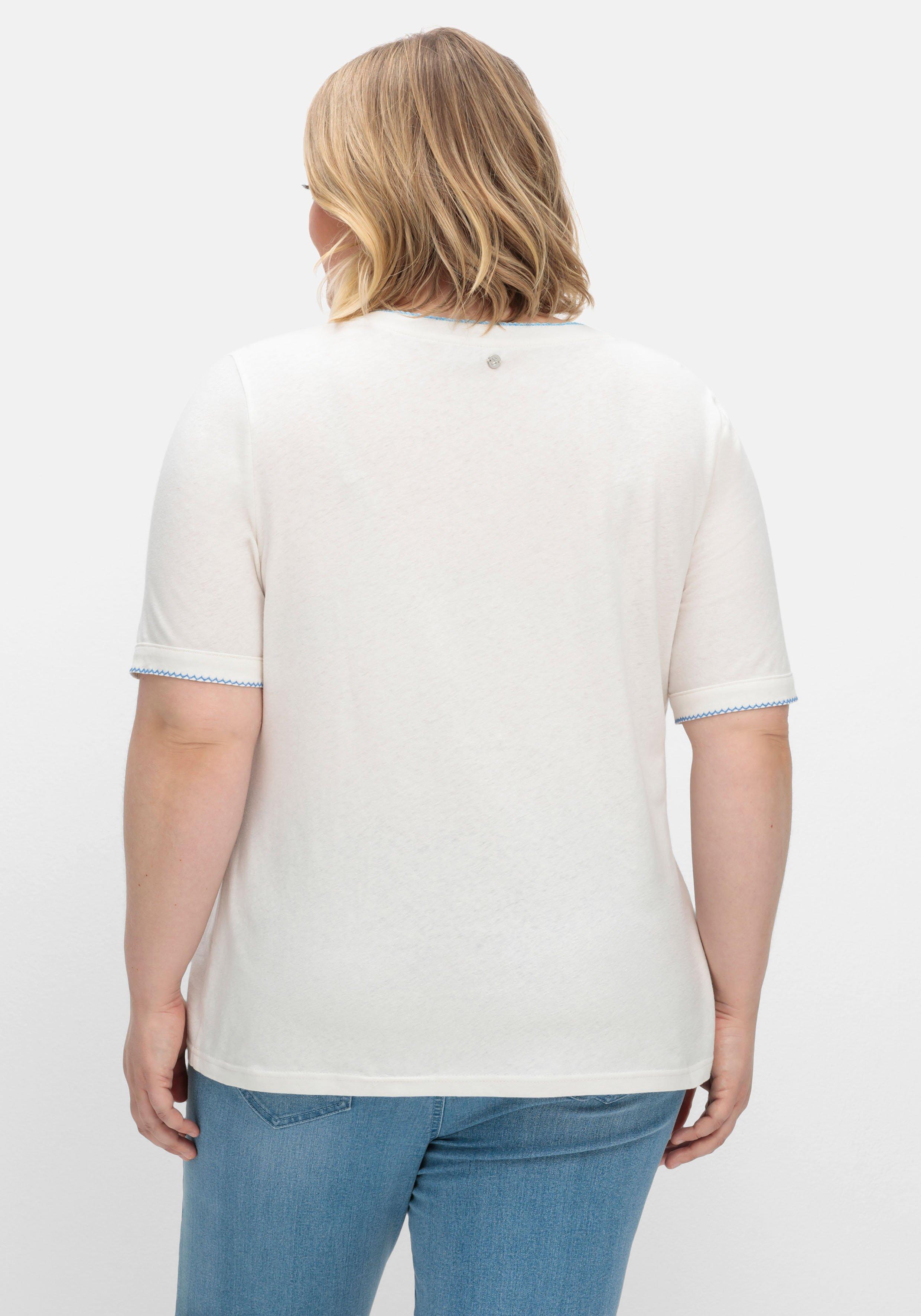 Shirt mit Stickerei, Leinen-Baumwoll-Mix
